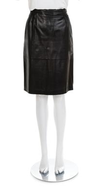 Valentino Black Leather Skirt, 1990-2000s Size label: 44