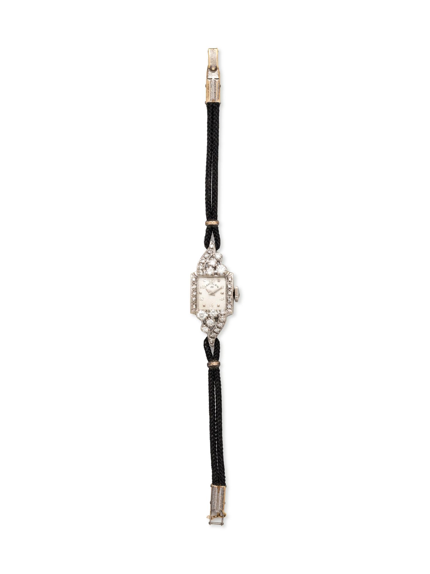 ELGIN, 14K WHITE GOLD AND DIAMOND WRISTWATCH