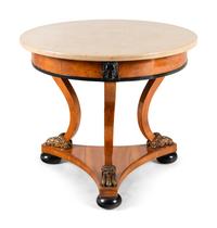 A Continental Parcel Ebonized Birch Marble-Top Center Table
