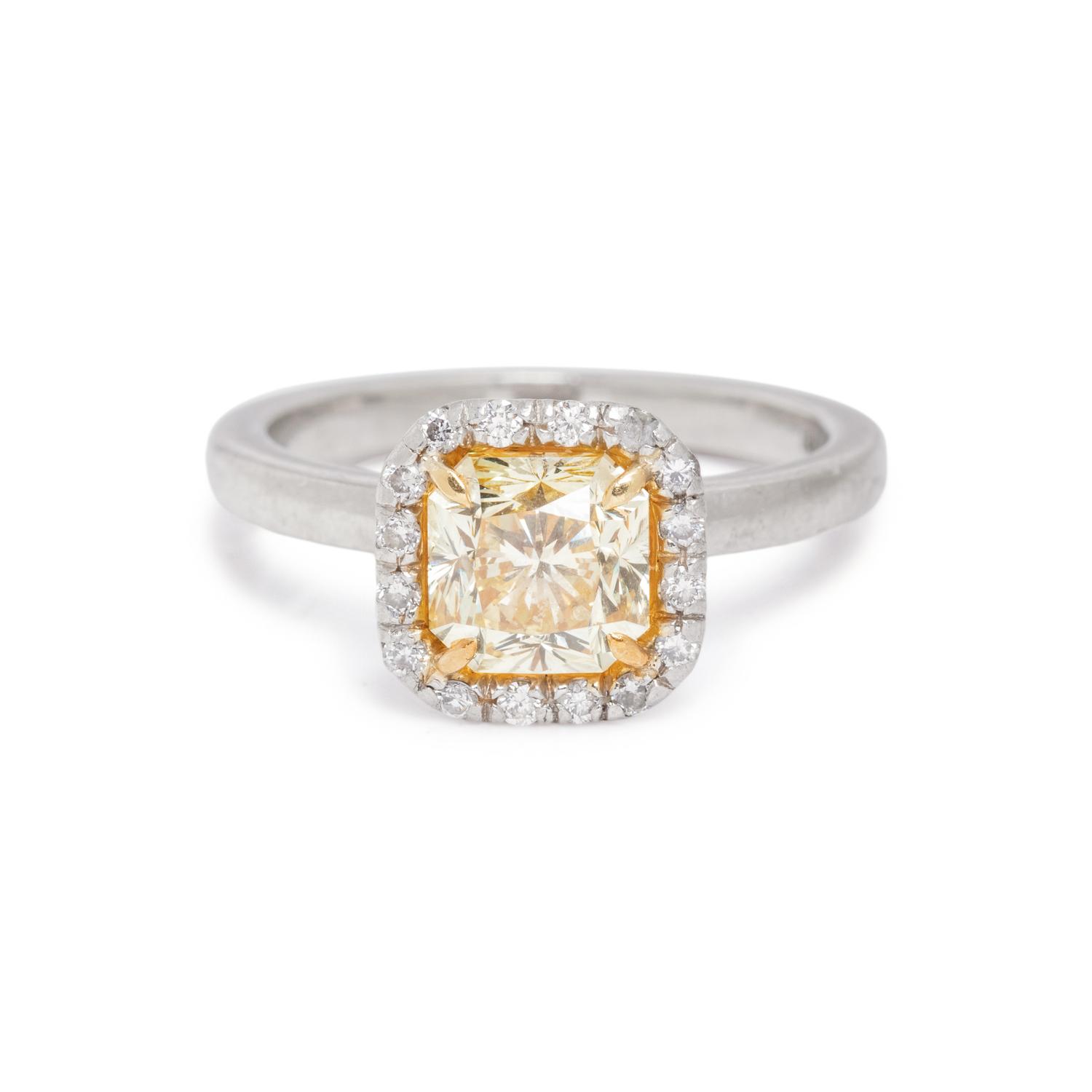 FANCY INTENSE YELLOW DIAMOND AND DIAMOND RING