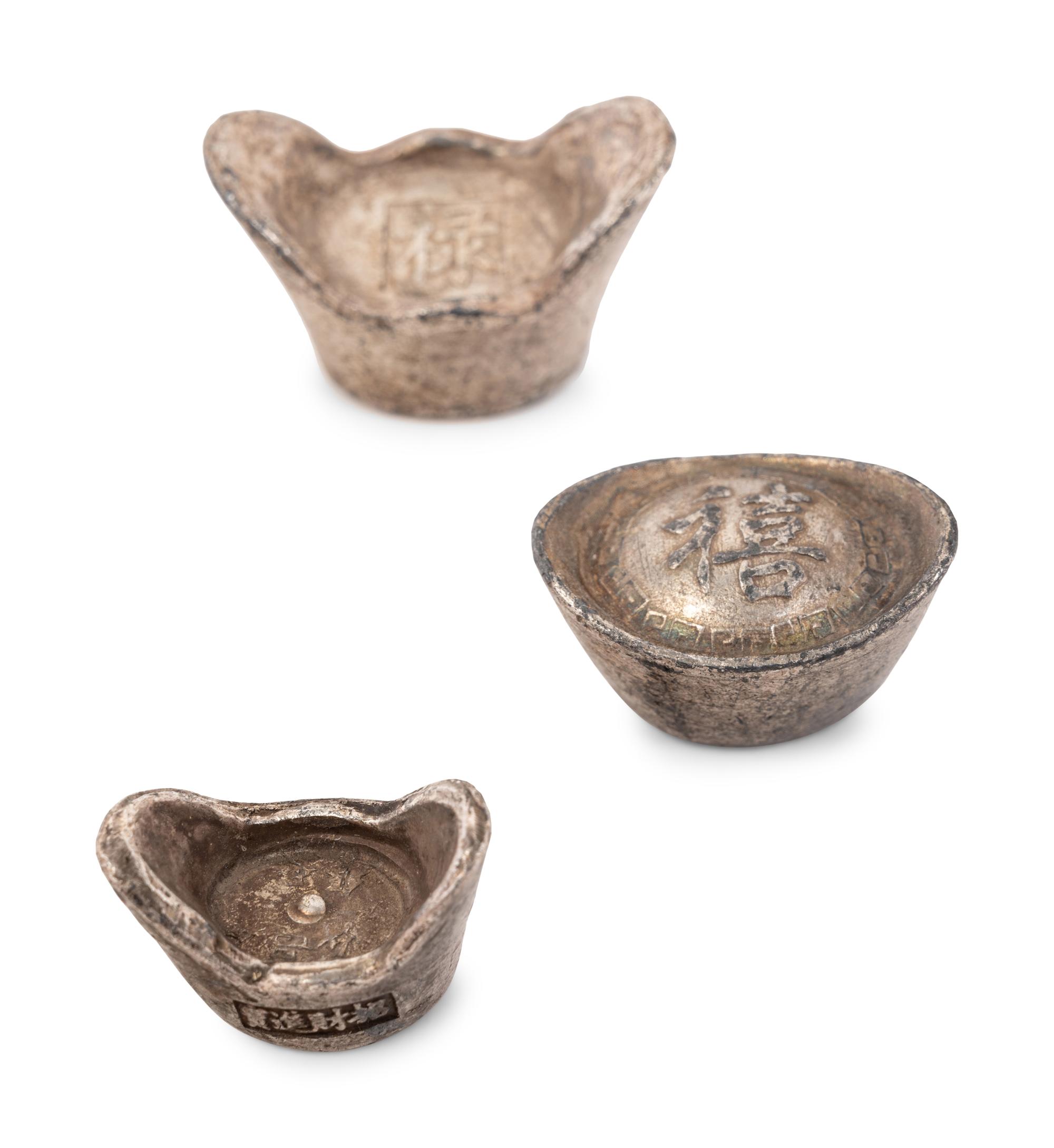 Five Chinese Silver Ingots and Eight Chinese Silver Coins