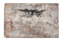 [CIVIL WAR]. Calling card for 10th Missouri Infantry and 50th US Colored Troops Captain James G. Dunlavy as Post Adjutant, Jackson, Mississipi. Ca late 1865-1866.