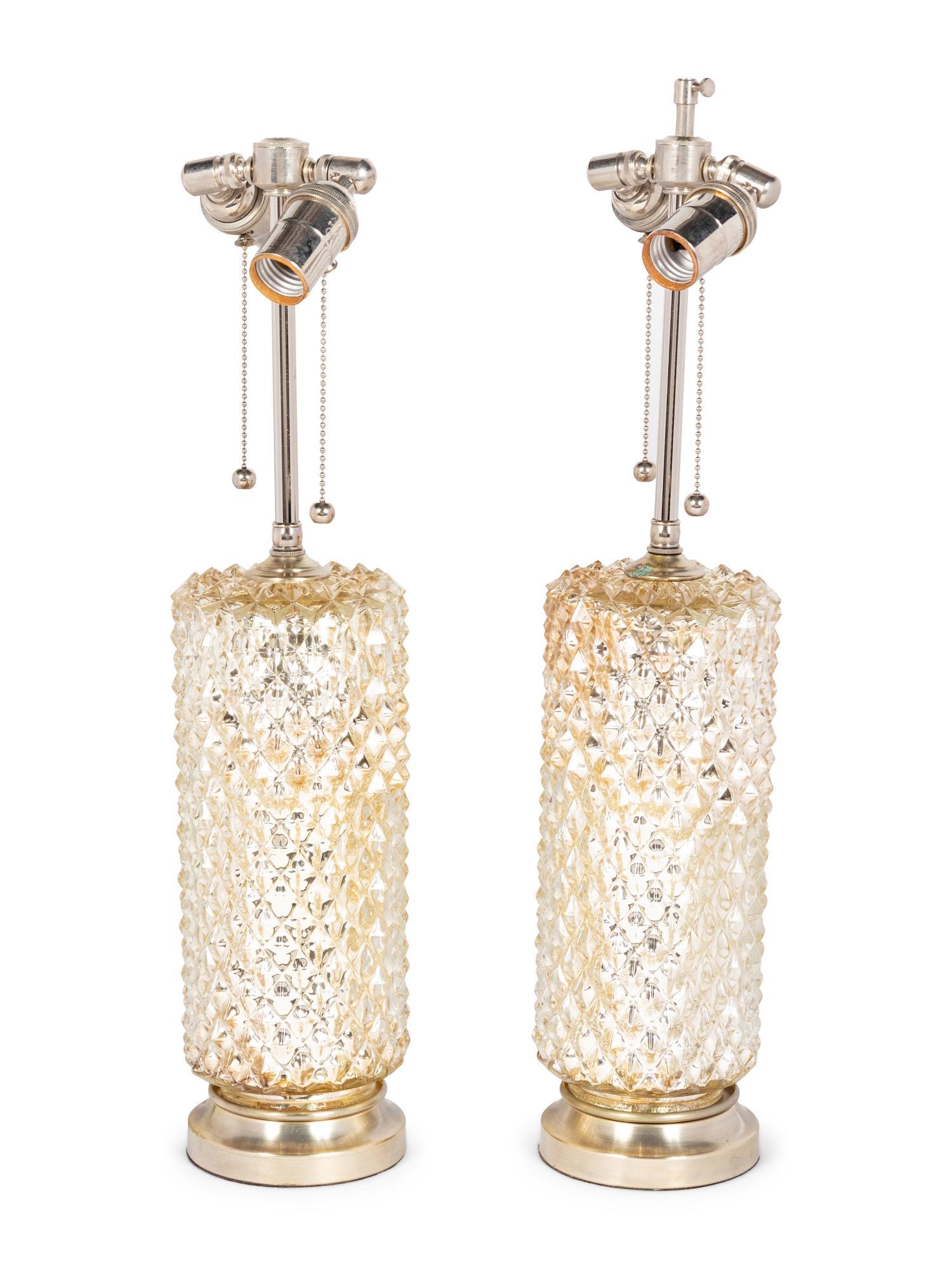 A Pair of Mercury Glass Lamps with Shades