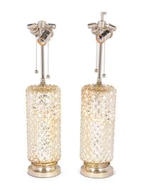 A Pair of Mercury Glass Lamps with Shades