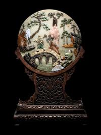 Three Chinese Hardstone Inset Serpentine Table Screens