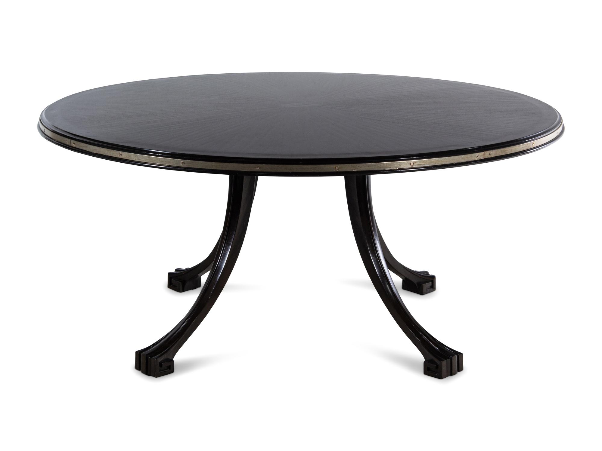 A Contemporary Steel-Banded Stained Mahogany Dining Table