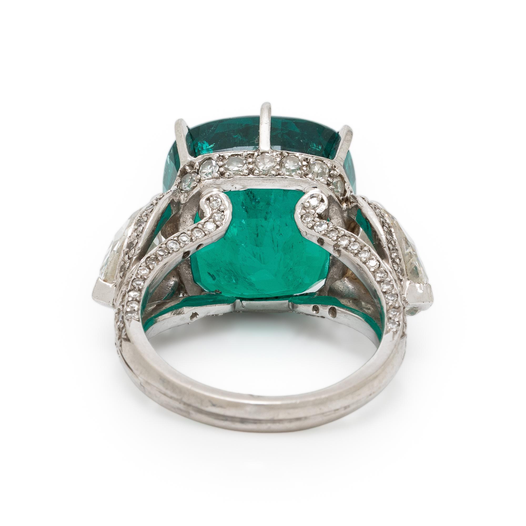 Colombian Emerald, Diamond, and Platinum Ring