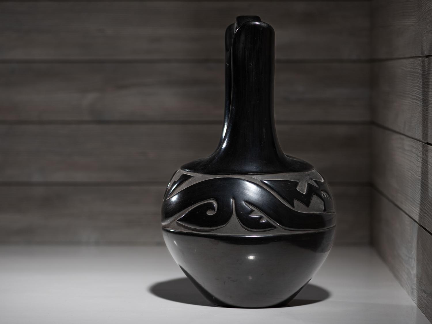Carved Blackware Pottery Wedding Vase
