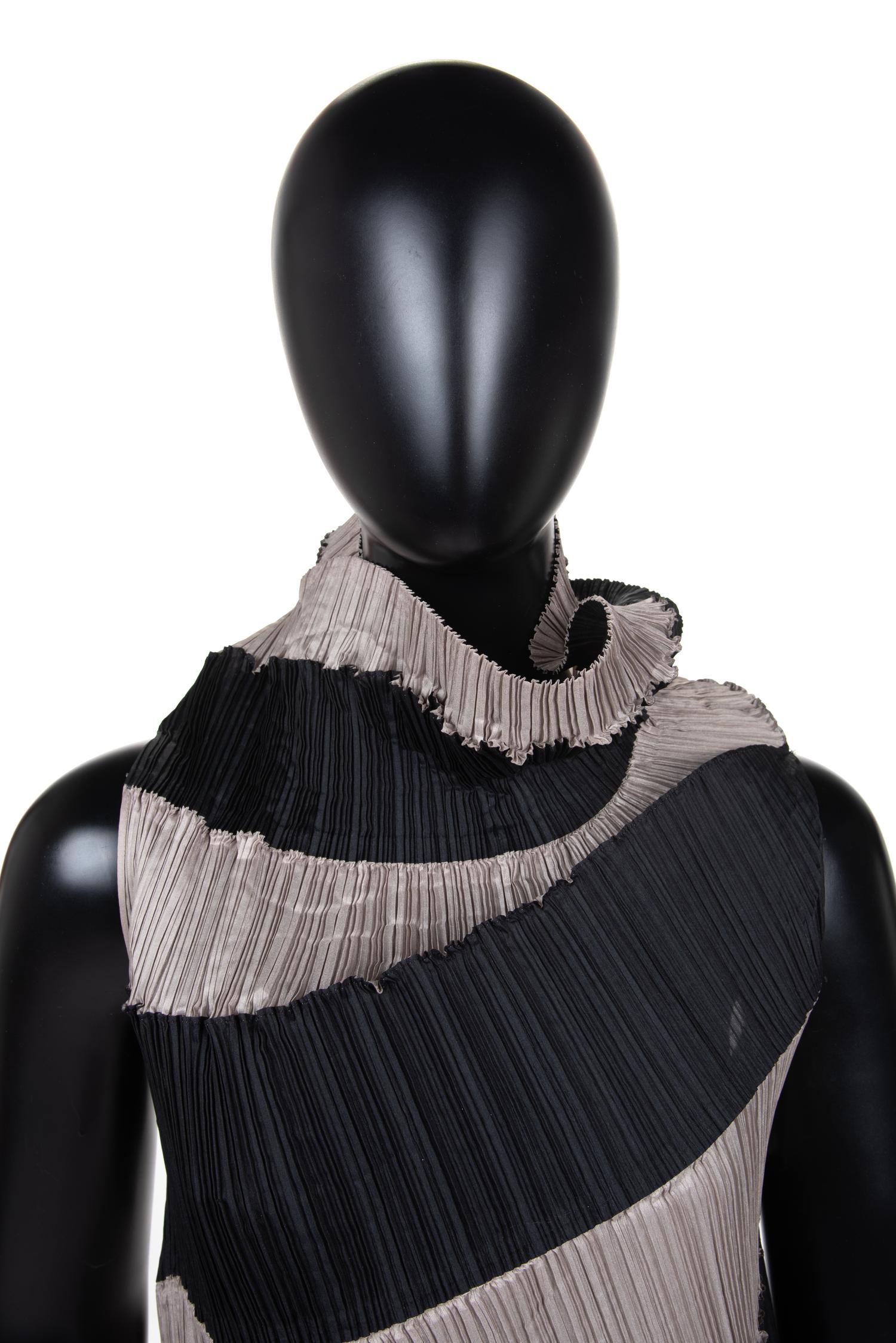 Issey Miyake Pleated Two-Tone Sleeveless Dress