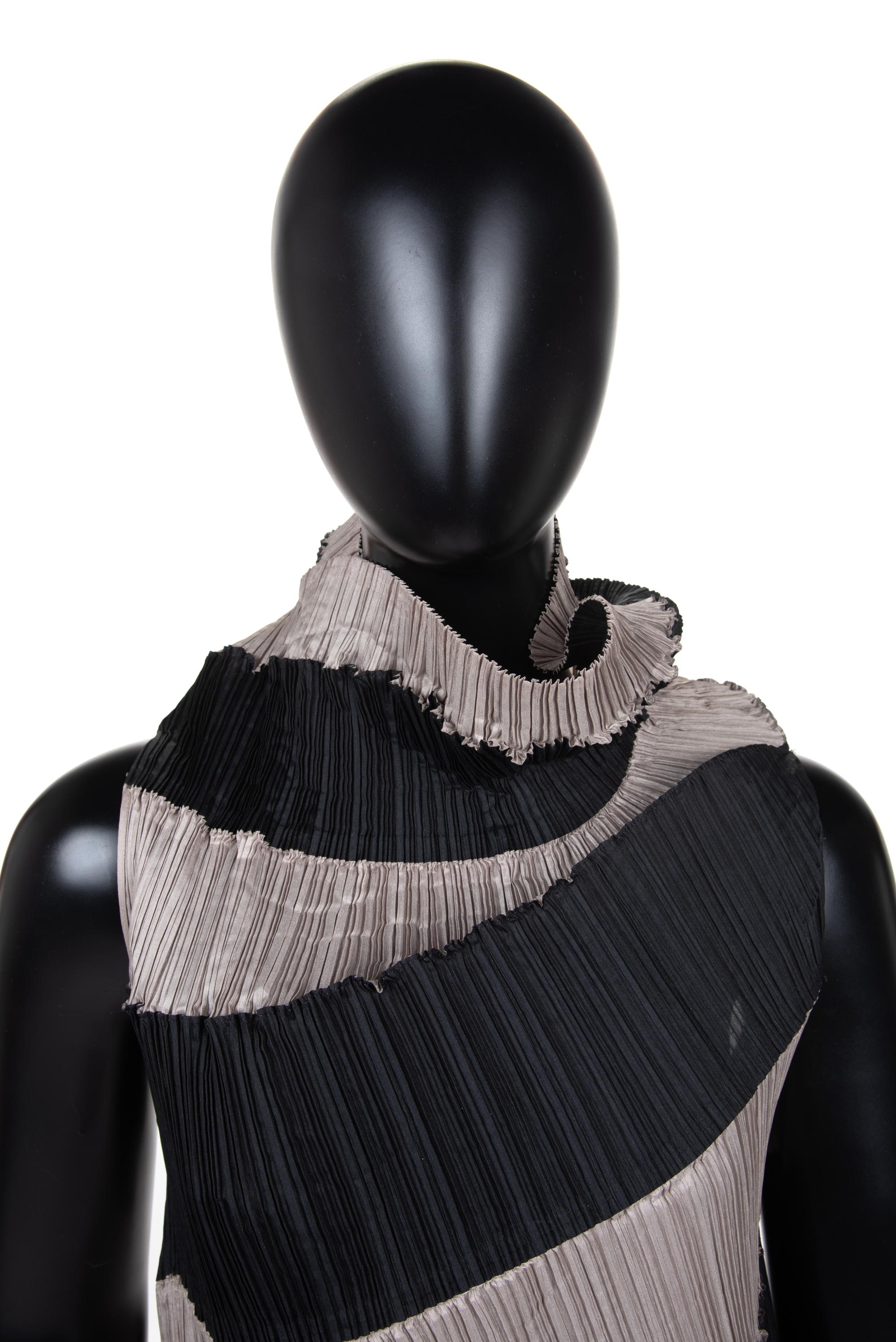 Issey Miyake Pleated Two-Tone Sleeveless Dress