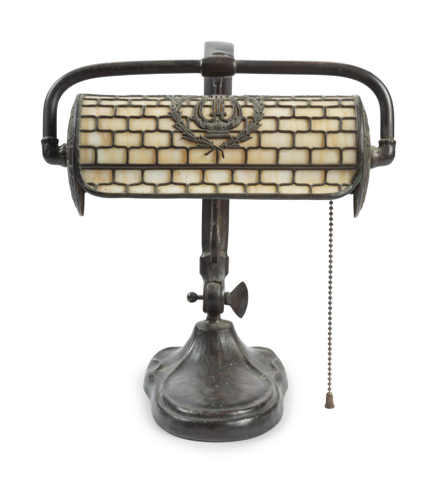 A Handel Slag Glass Desk Lamp or Piano Lamp