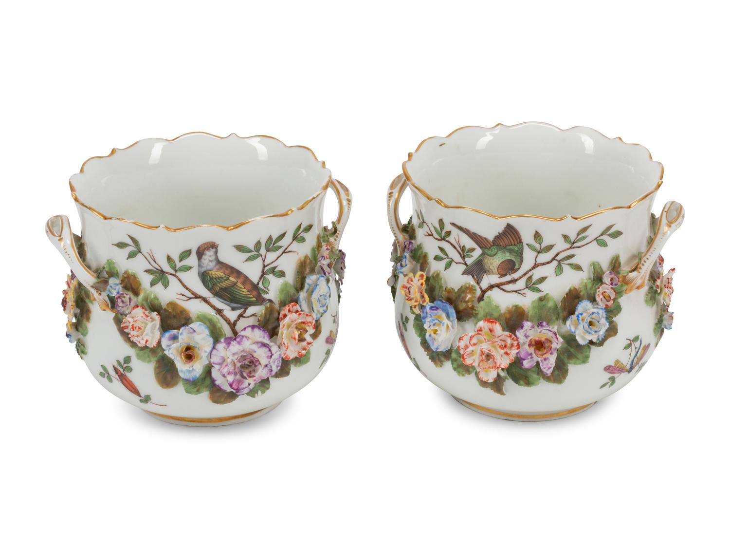 A Pair of German Porcelain Cache Pots