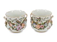 A Pair of German Porcelain Cache Pots