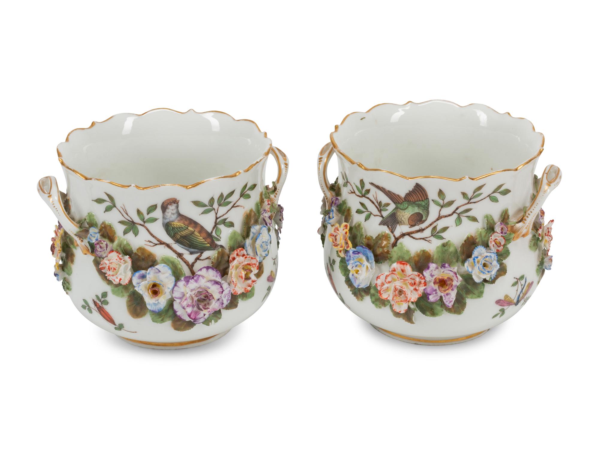 A Pair of German Porcelain Cache Pots