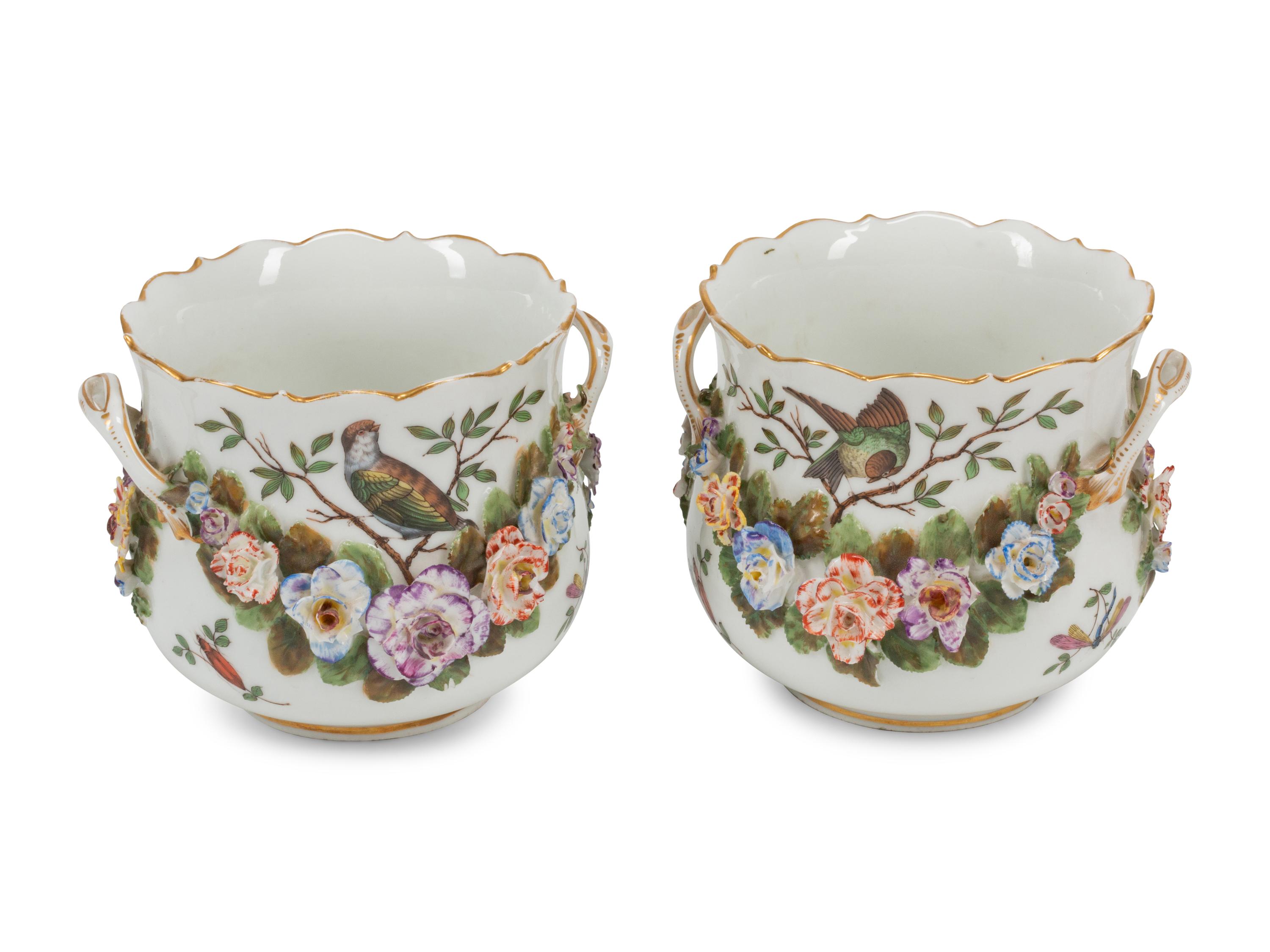 A Pair of German Porcelain Cache Pots