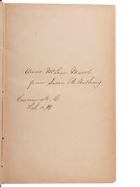[WOMEN'S SUFFRAGE]. STANTON, Elizabeth Cady, Susan B. ANTHONY, and Matilda Joslyn GAGE, editors. History of Woman Suffrage . Rochester, NY: Susan B. Anthony, 1887. Vols. I-III only, EACH INSCRIBED BY SUSAN B. ANTHONY.