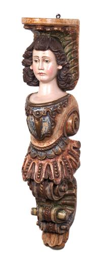 A Carved and Painted Wood Figurehead Height 43 1/2 inches