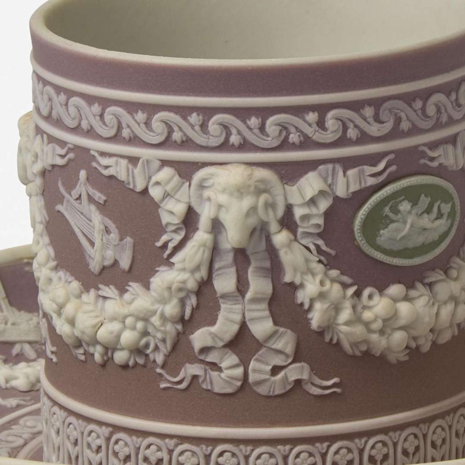 A Wedgwood Tricolor Jasperware Cup and Saucer UK, circa 1870