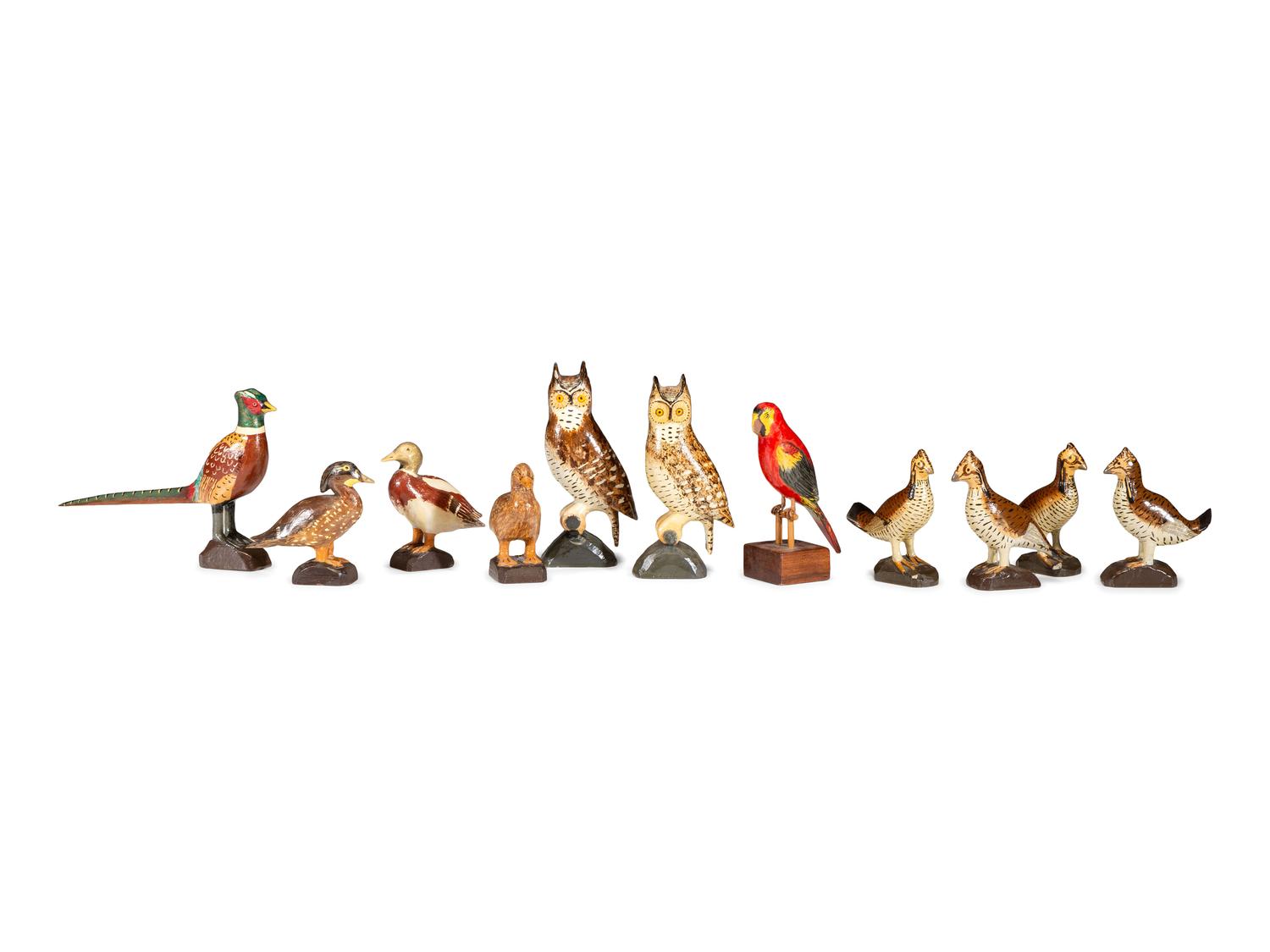 Eleven Carved and Painted Wood Bird Figures