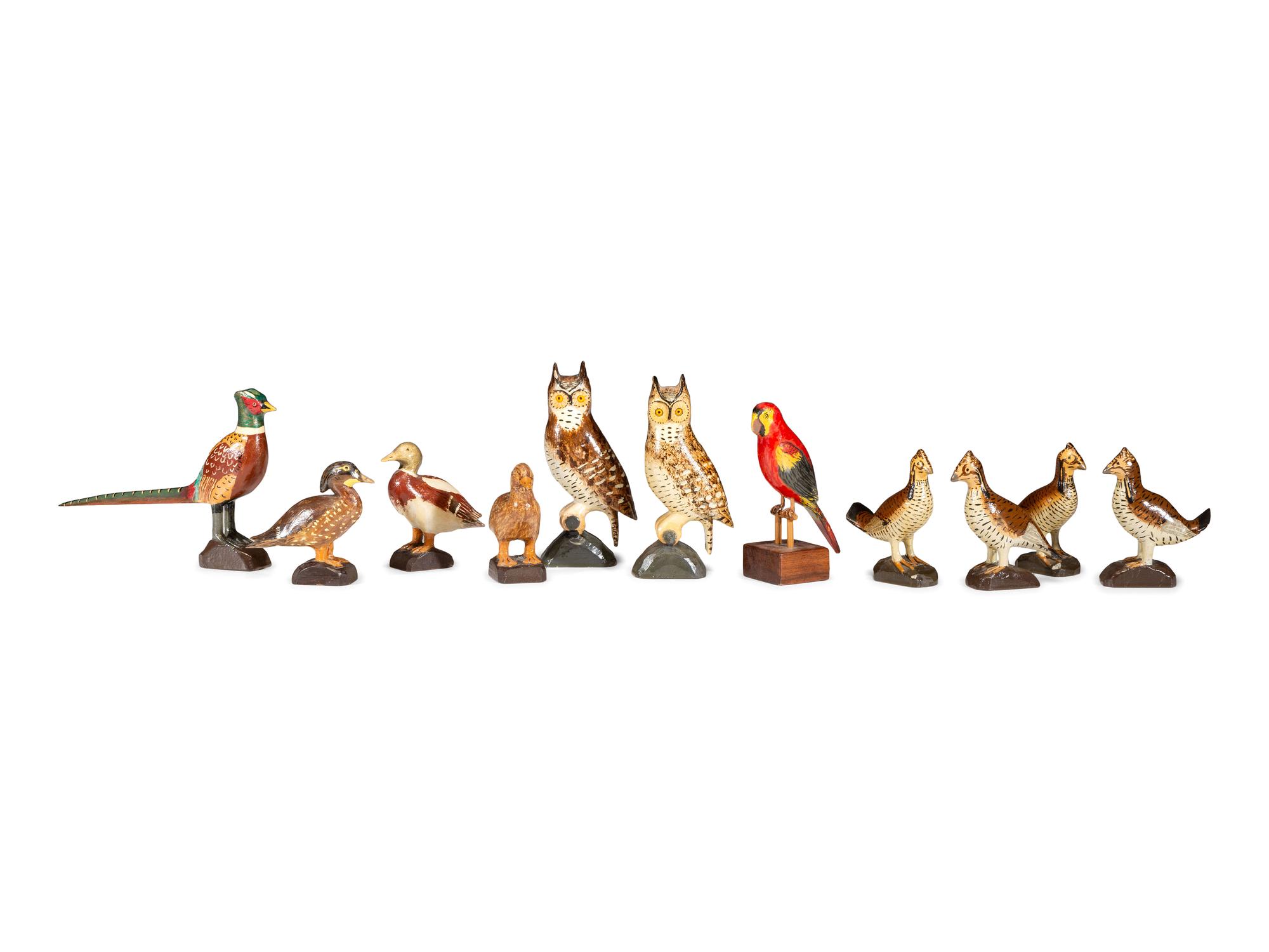 Eleven Carved and Painted Wood Bird Figures