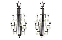 A Pair of Modernist Steel and Glass Four-Light Sconces