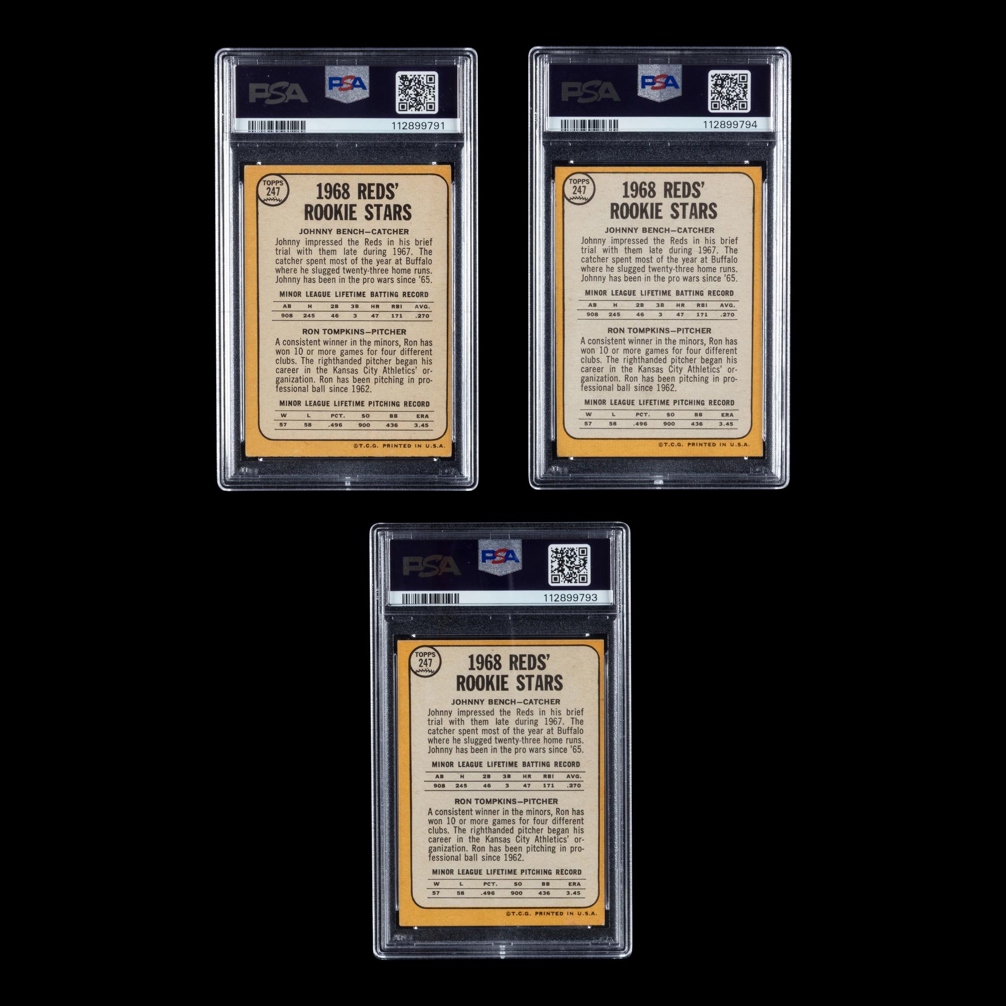 A Collection of PSA Graded 1968 Topps Johnny Bench Rookie Baseball Cards No. 247