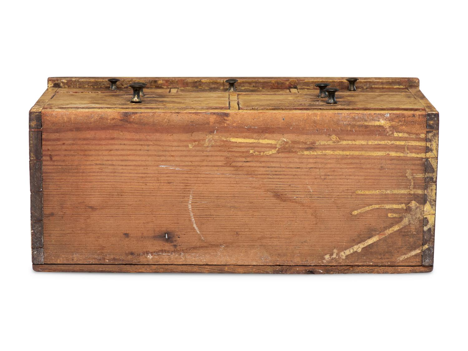 A Southern Yellow Painted Cherrywood and Yellow Pine Miniature Chest