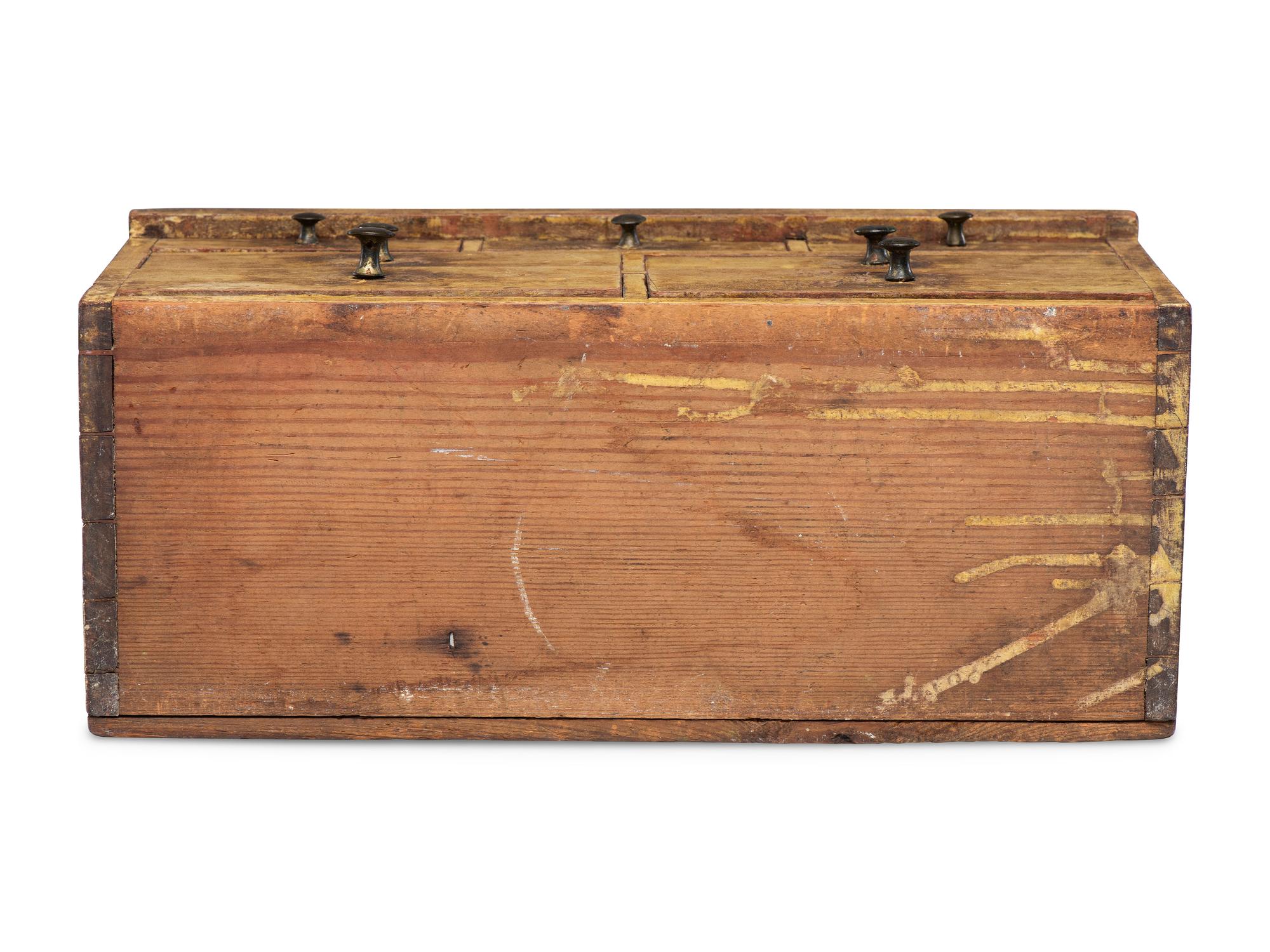 A Southern Yellow Painted Cherrywood and Yellow Pine Miniature Chest