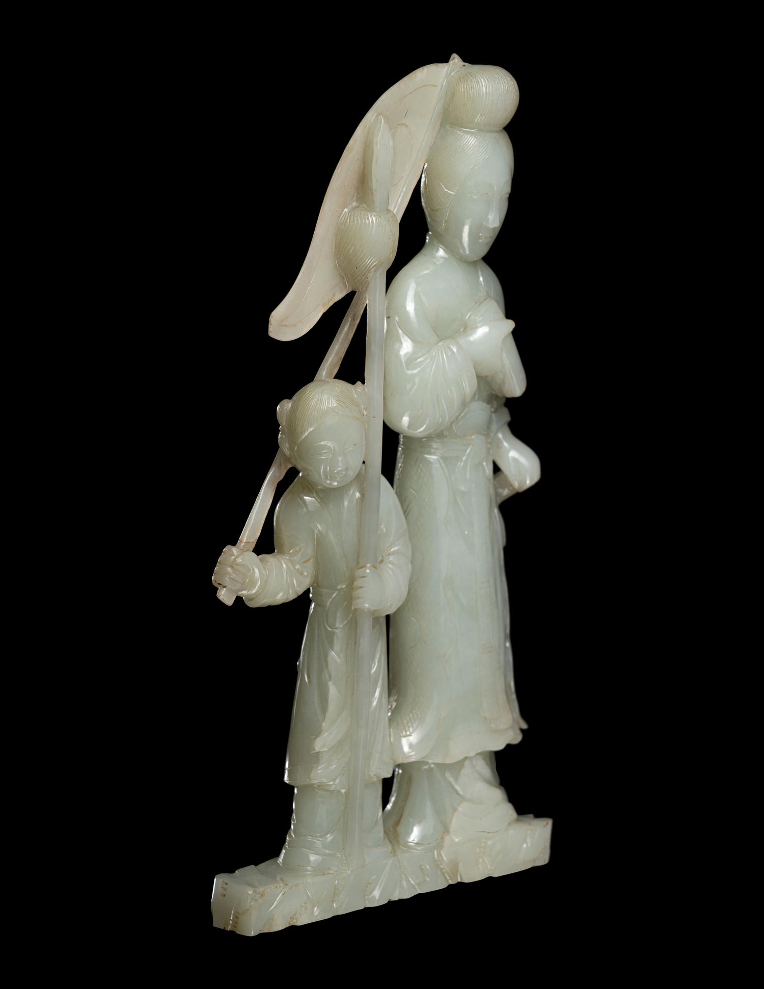A Chinese Pale Celadon Jade Figural Group