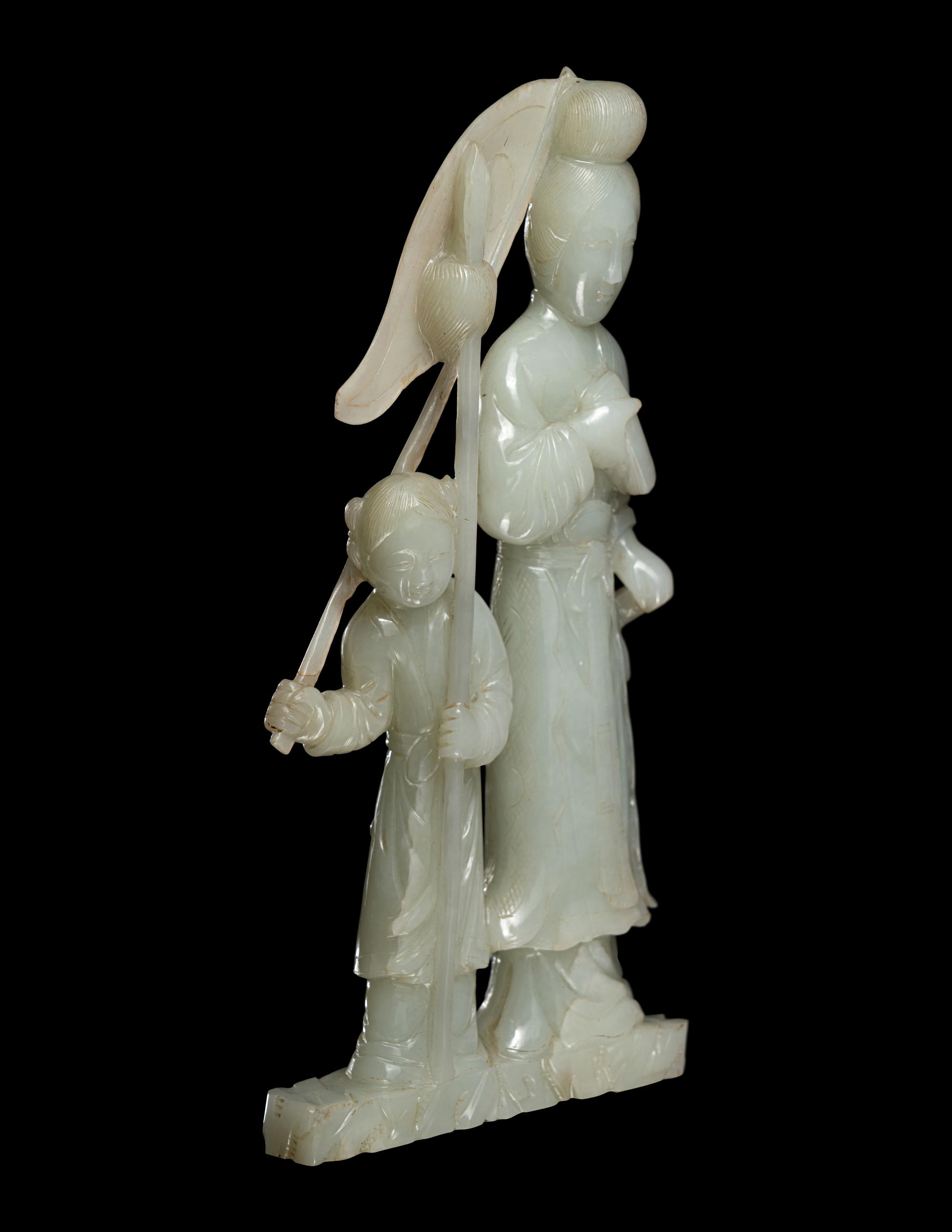 A Chinese Pale Celadon Jade Figural Group