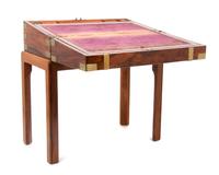 A Brass Bound Lap Desk on Stand, Height overall 22 x width 20 x depth 10 inches.