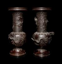 A Pair of Bronze Dragon Vases
