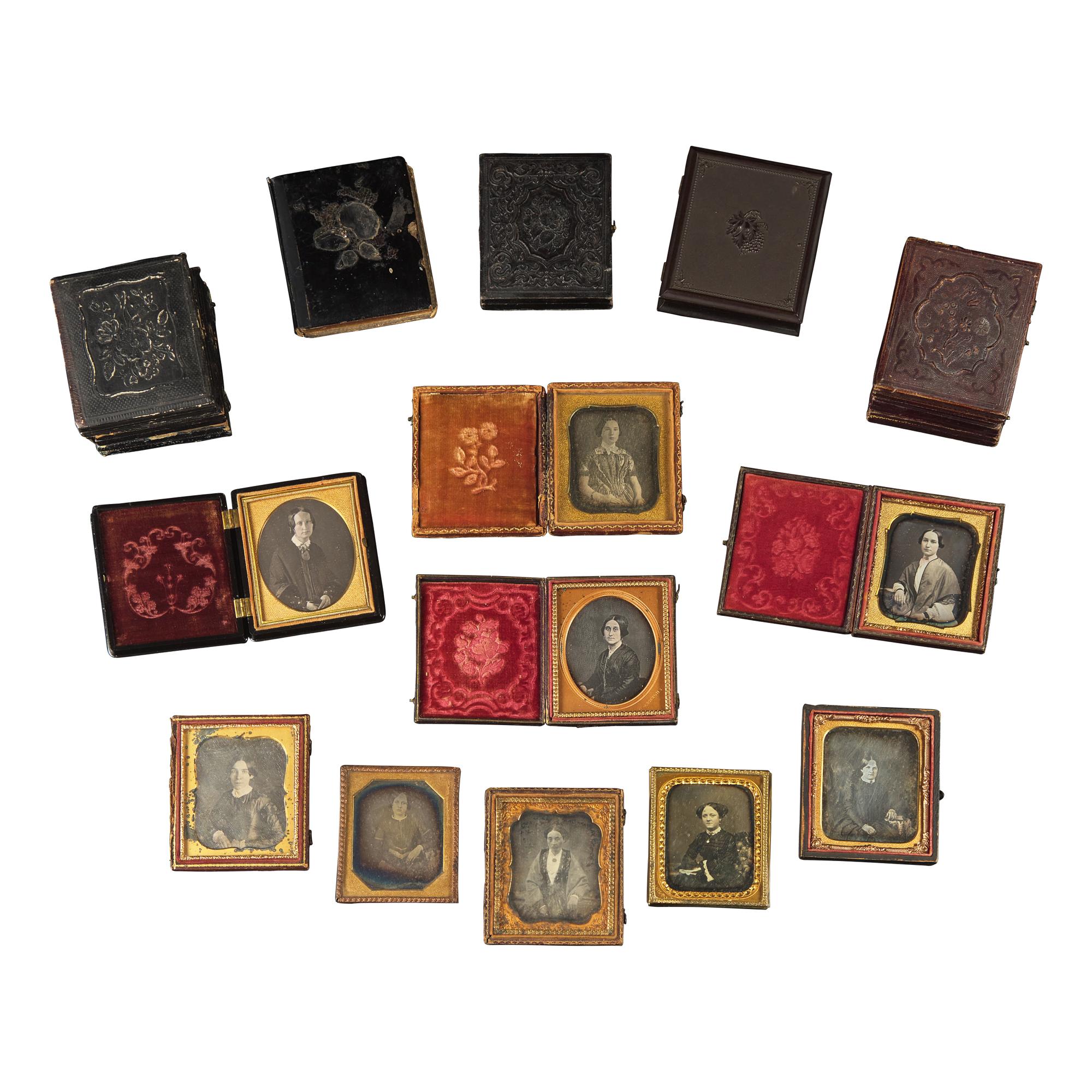 [Early Photography] Group of 36 Sixth Plate Daguerreotypes of Women