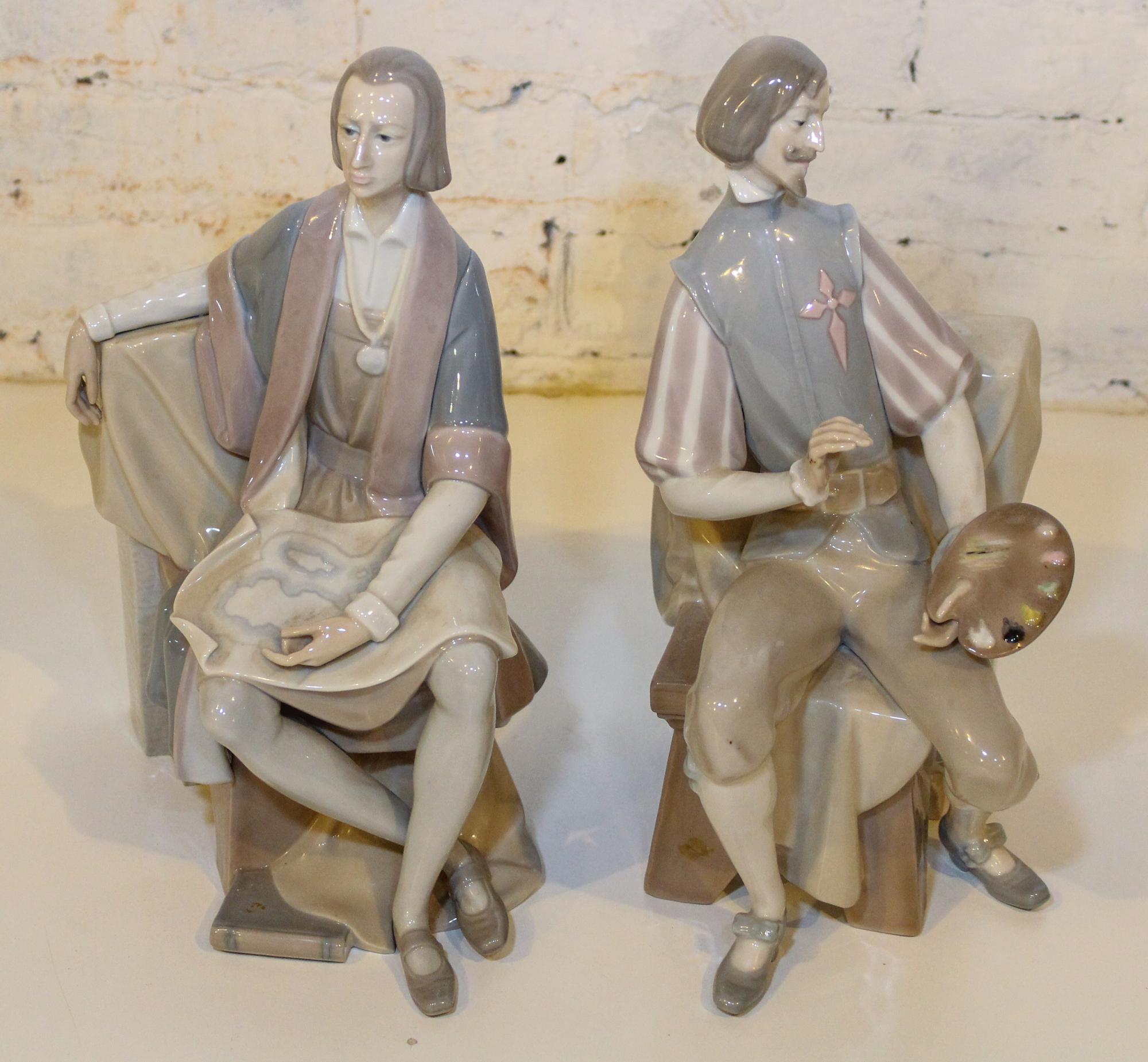 A Pair of Lladro Figures. Height 14 1/4 inches.