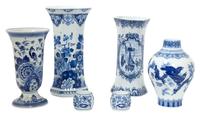Four Delft Blue and White Porcelain Articles Height of tallest 11 inches.