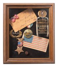 [CIVIL WAR]. GAR badges and ribbons, many 11th Ohio Volunteer Infantry, incl. IDed ladder badge.