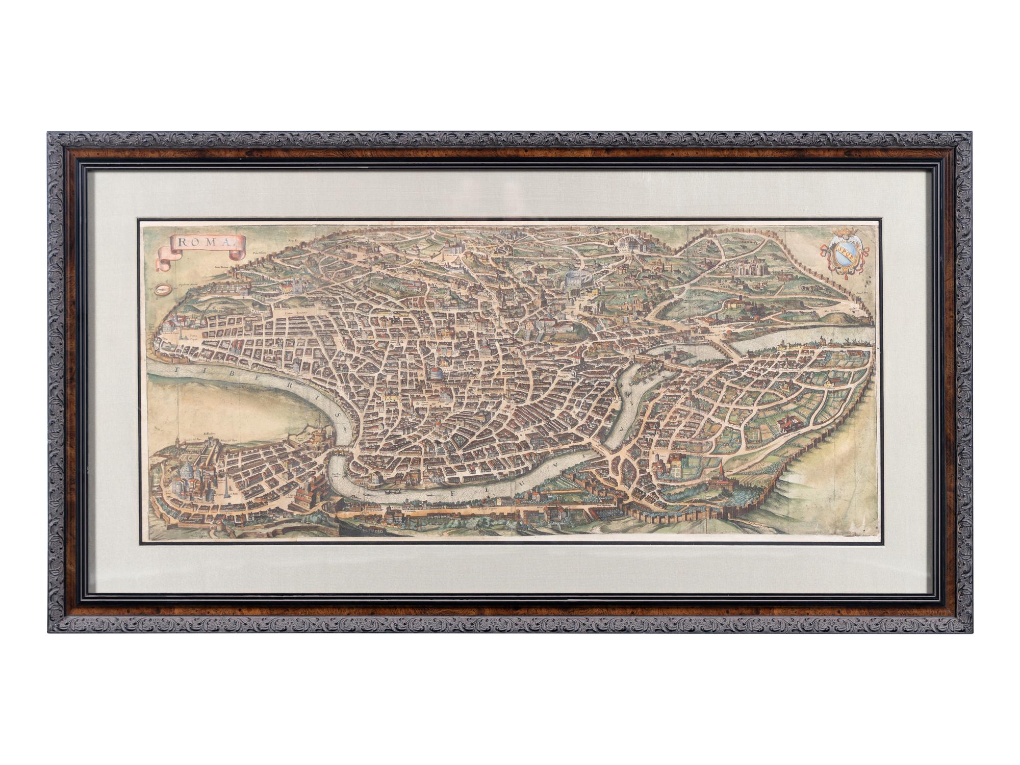 [MAPS]. A Group of 4 engraved maps with hand-coloring depicting Rome, Florence, Sicily, and America, comprising: