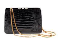 Judith Leiber Black Alligator Frame Shoulder Bag,