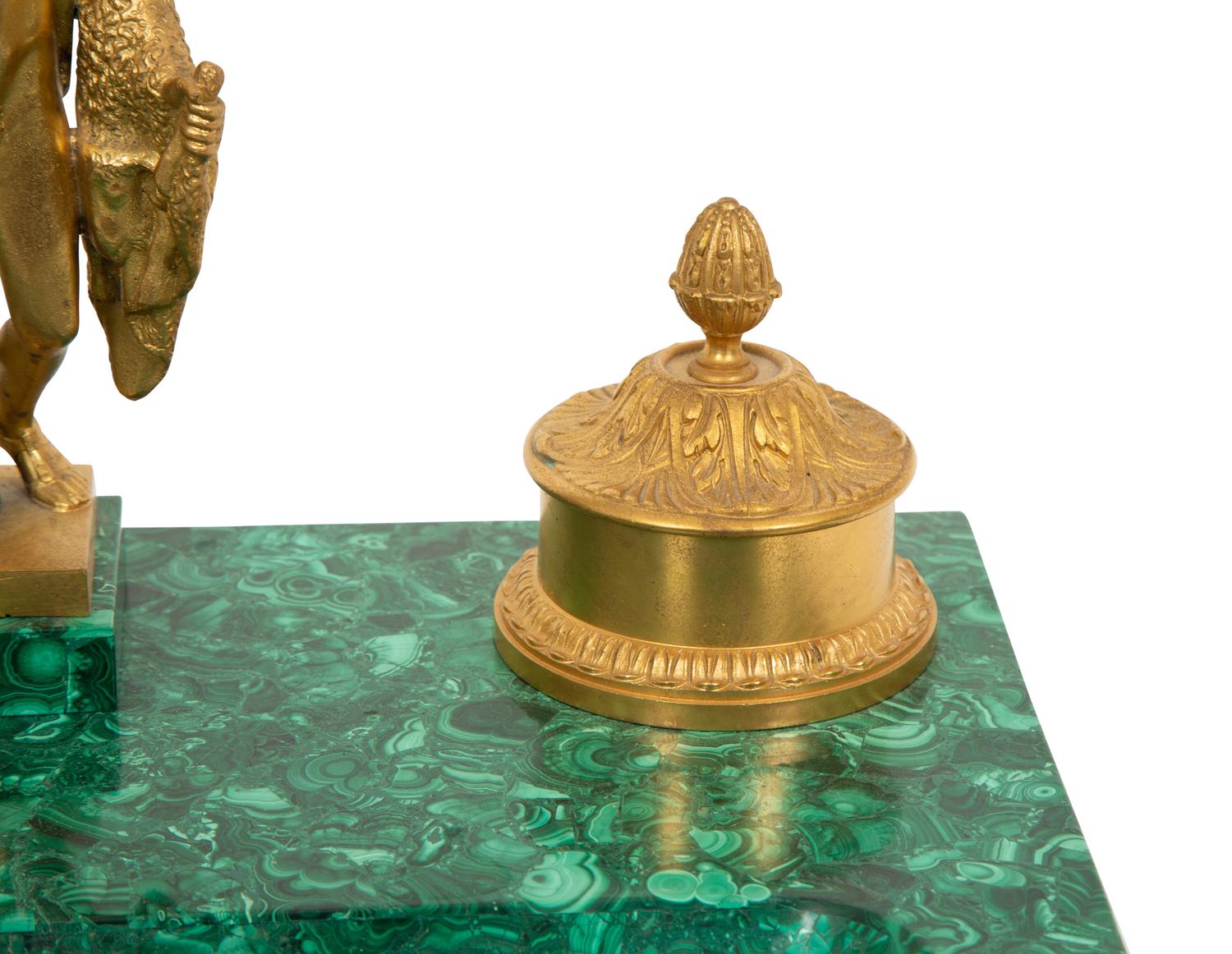 A Gilt Metal Mounted Malachite Veneered Standish