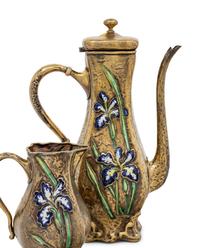 An American Silver-Gilt and Enamel Decorated Three-Piece Coffee Service