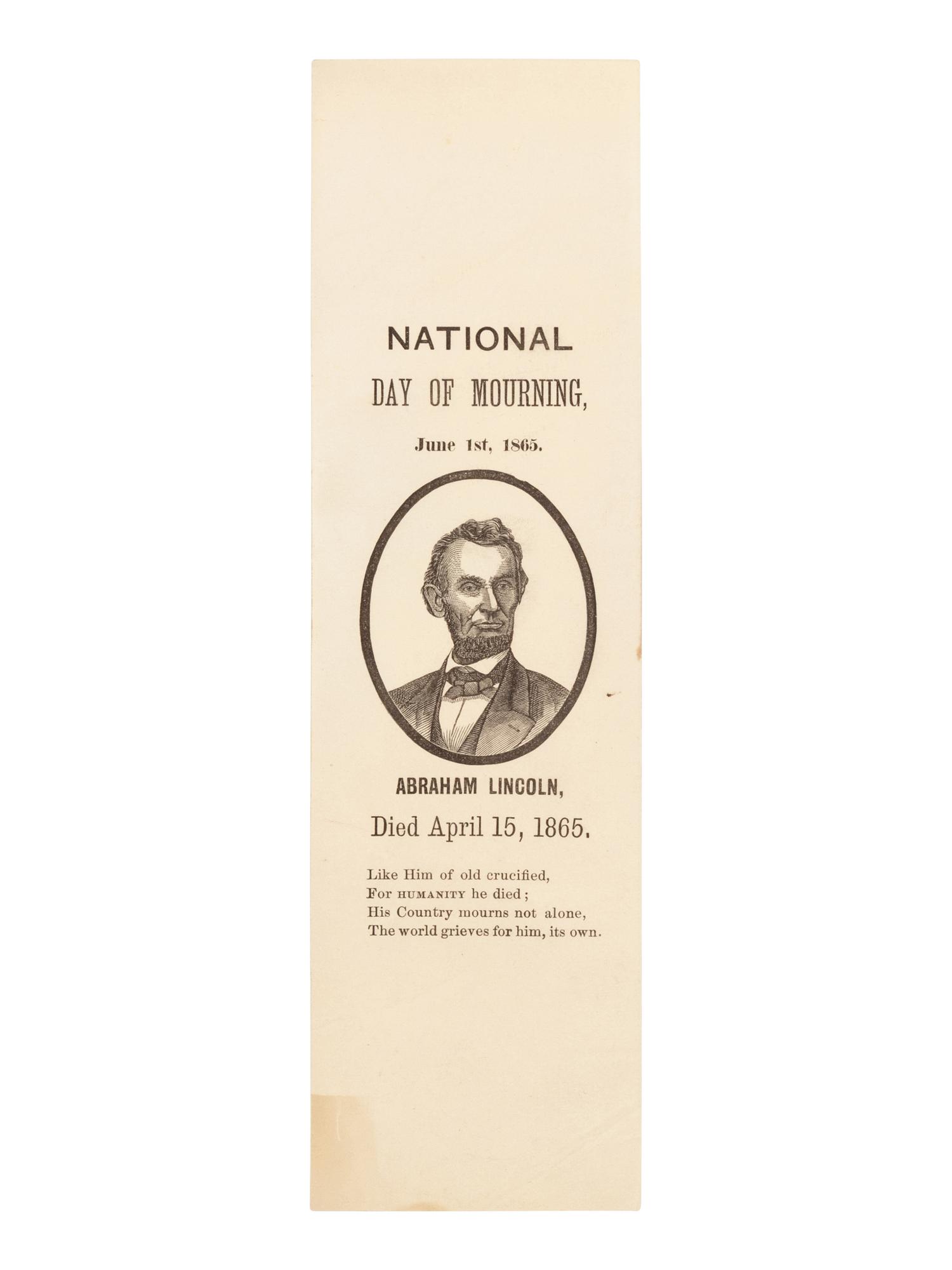 [LINCOLN'S FUNERAL]. A memorial ribbon, 1 June 1865.