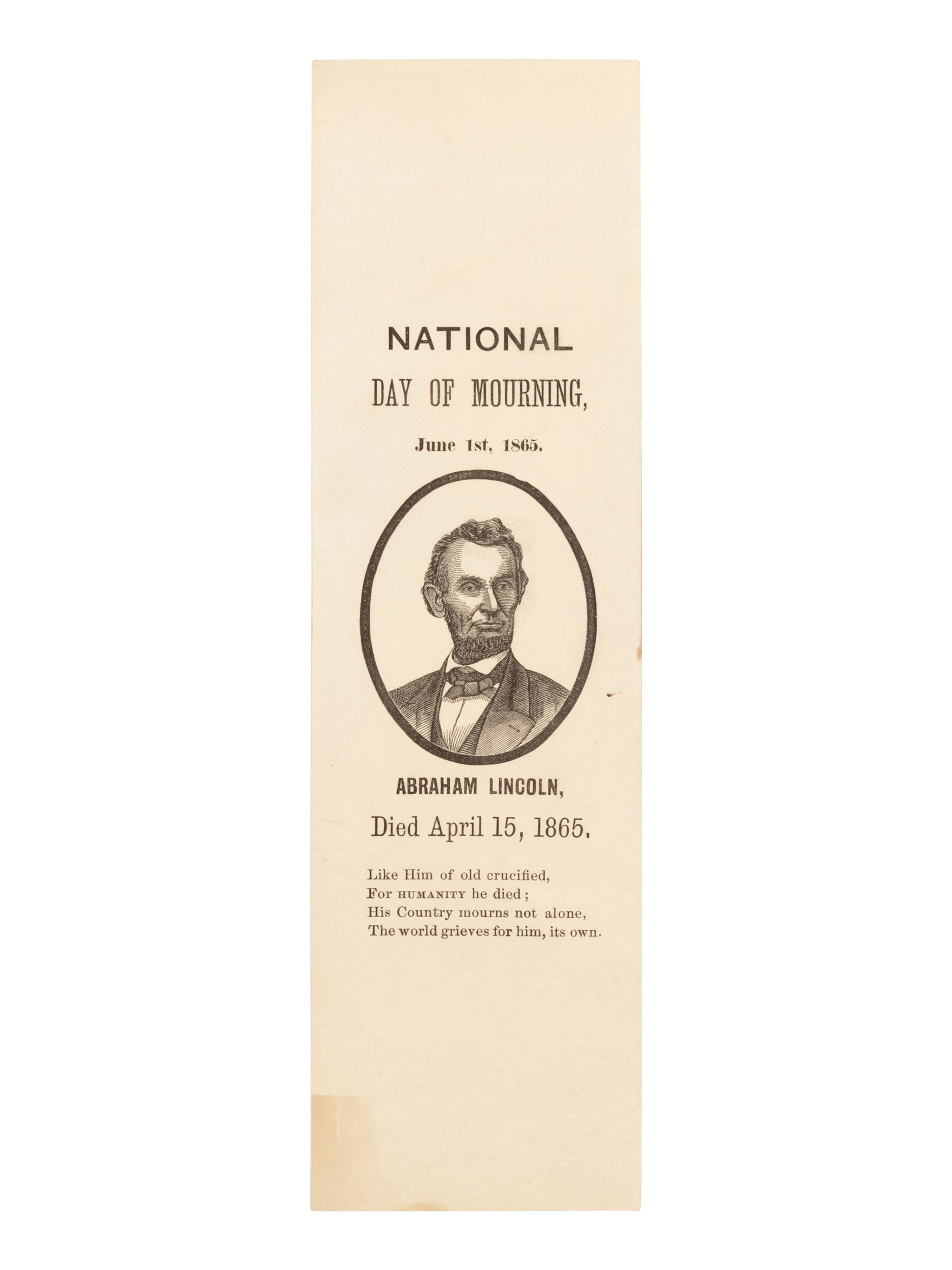[LINCOLN'S FUNERAL]. A memorial ribbon, 1 June 1865.