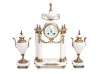 A Three-Piece Marble Clock Garniture Height 16 1/2 inches. — LATE 19TH/EARLY 20TH CENTURY