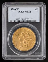 A United States 1876-CC Liberty Head $20 Gold Coin