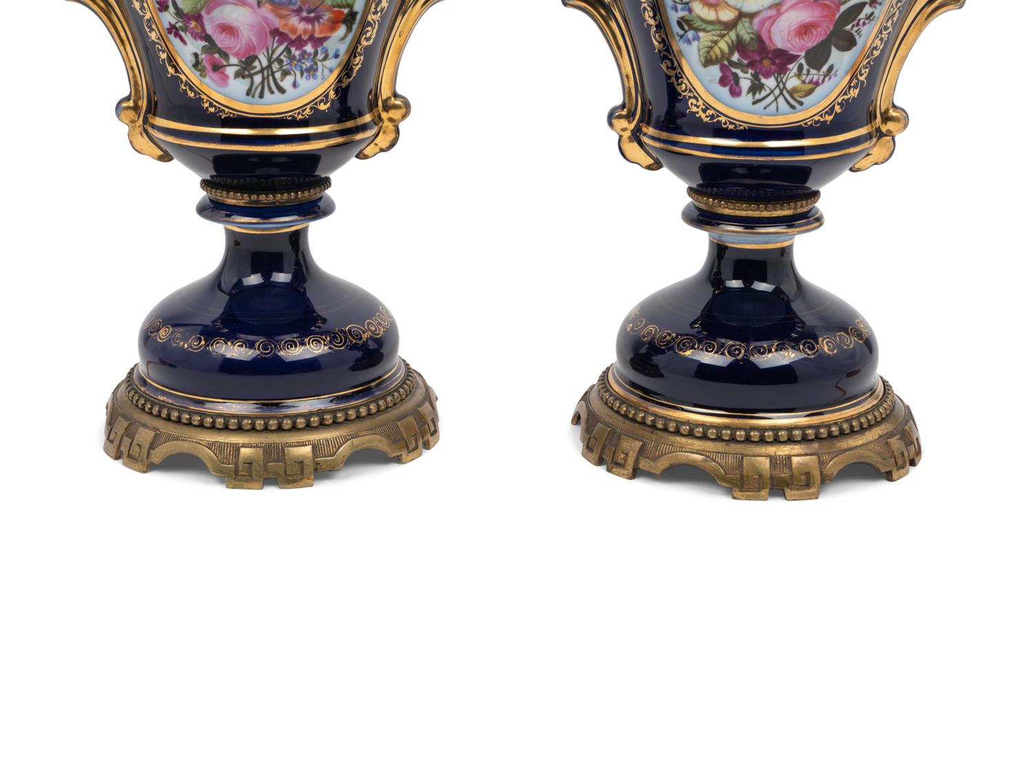 A Pair of French Porcelain Oil Lamps Converted to Electricity