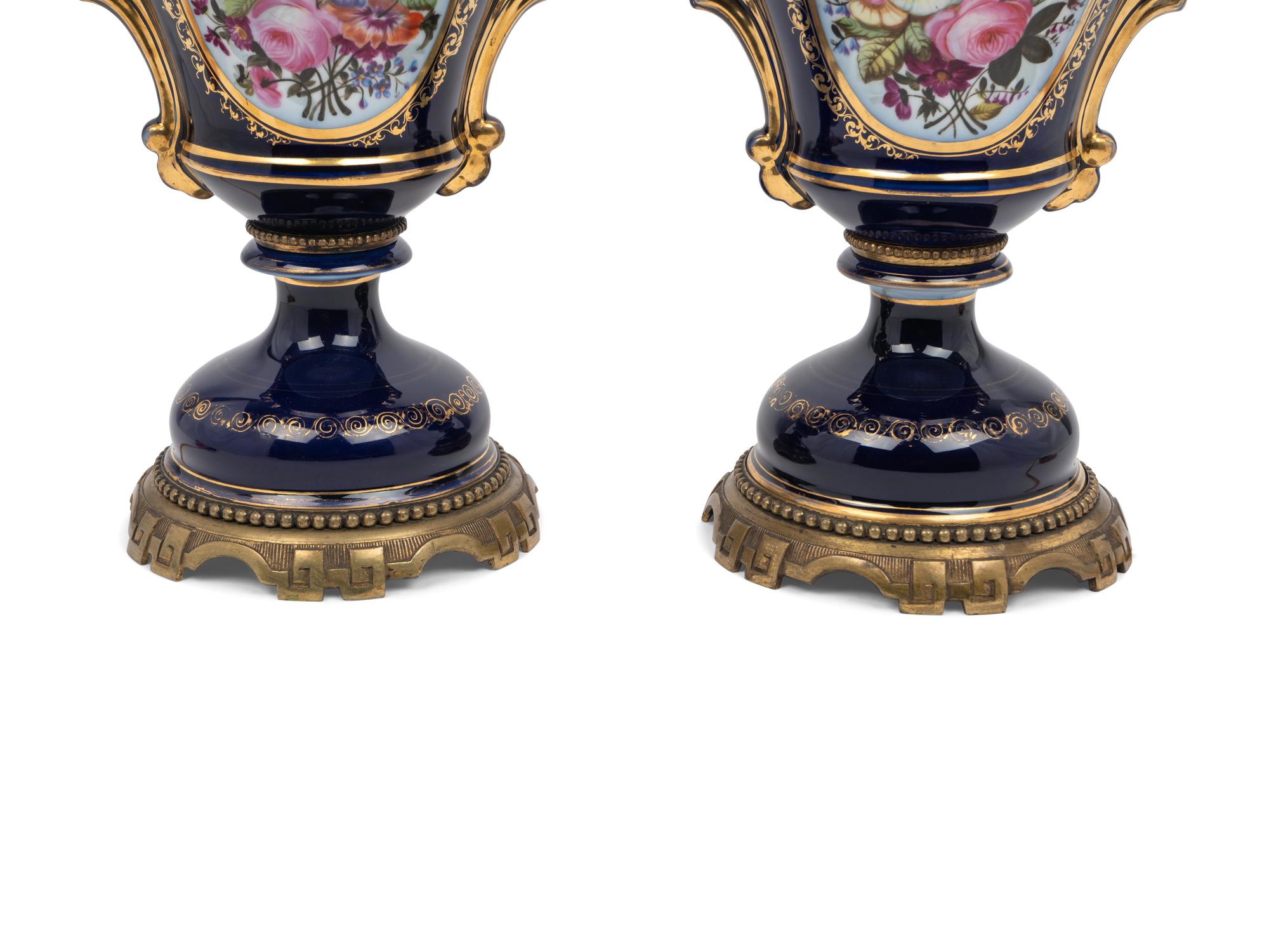 A Pair of French Porcelain Oil Lamps Converted to Electricity
