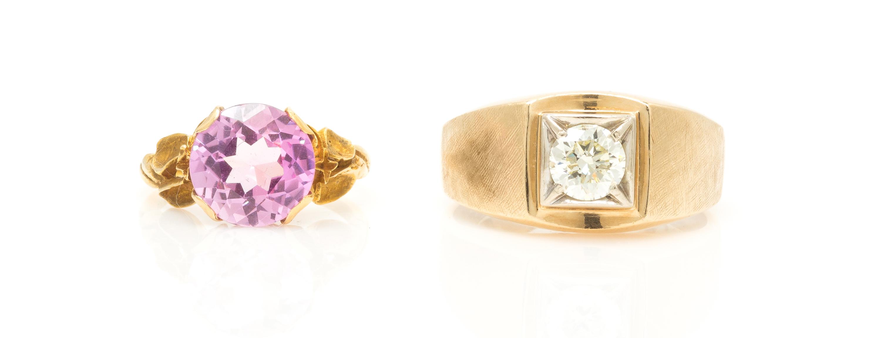A Collection of 14 Karat Yellow Gold and Gemstone Rings, 7.20 dwts.