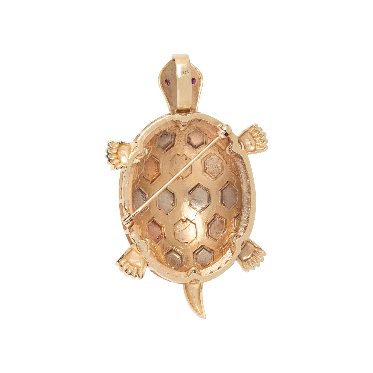 TRICOLOR GOLD TURTLE PENDANT/BROOCH
