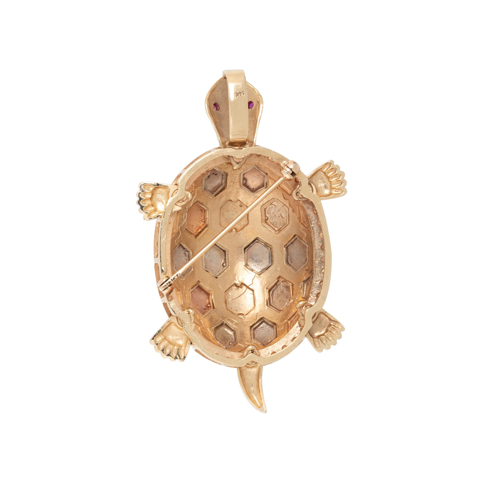 TRICOLOR GOLD TURTLE PENDANT/BROOCH