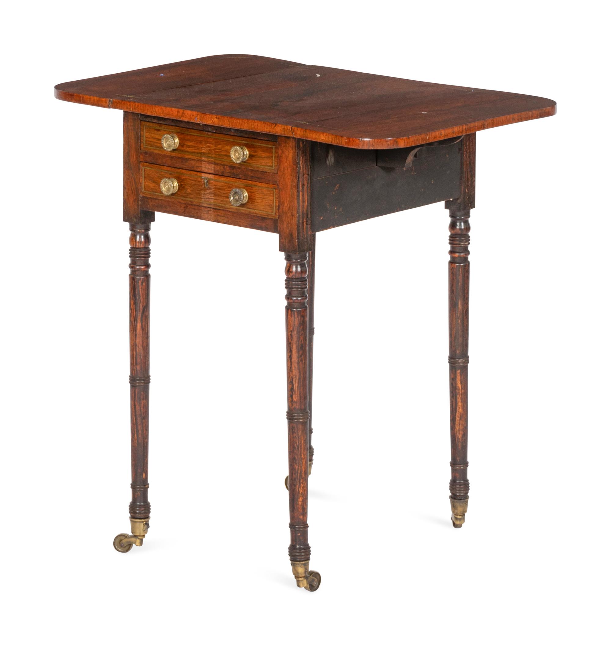 A Regency Brass-Inlaid Rosewood Drop-Leaf Work Table